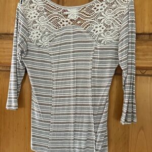 Striped Lace Detail Women's Top